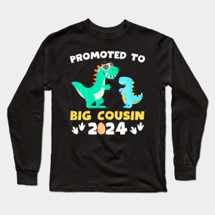 Promoted To Big Cousin 2024 Dinosaur T-Rex Pregnancy Long Sleeve T-Shirt